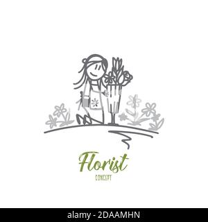 Concetto floristico. Vettore isolato disegnato a mano Illustrazione Vettoriale