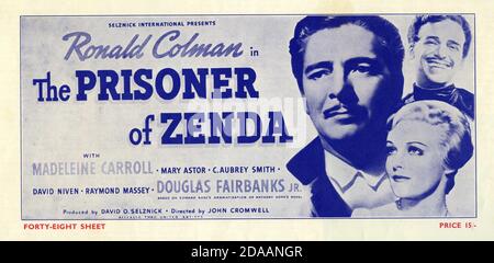 RONALD COLMAN MADELEINE CARROLL e DOUGLAS FAIRBANKS Jr nel PRIGIONIERO DI ZENDA 1937 regista JOHN CROMWELL romanzo Anthony Hope sceneggiatura John L. Balderston musica Alfred Newman Costumi Ernest Dryden arte direzione Lyle R. produttore di Wheeler David O. Selznick Selznick International Pictures / United Artists Foto Stock