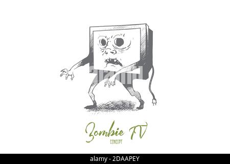 Concetto di Zombie TV. Vettore isolato disegnato a mano. Illustrazione Vettoriale