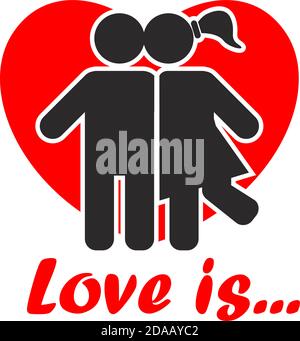 Baciare la coppia innamorato sullo sfondo del cuore. Icona piatta vettore Illustrazione Vettoriale