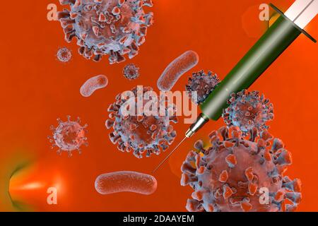 Die Mainzer Firma Biontech hat einen potenten Impfstoff gegen das Coronavirus gefunden - Symbolbild: CGI-Visualizierung: Impfung, Coronavirus Covid 19 Foto Stock