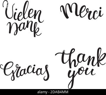 Lettere a mano grazie in diverse lingue. Illustrazione Vettoriale