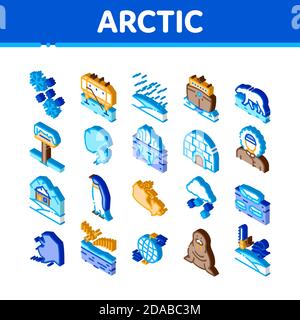 Icone isometriche artiche e antartiche Imposta vettore Illustrazione Vettoriale