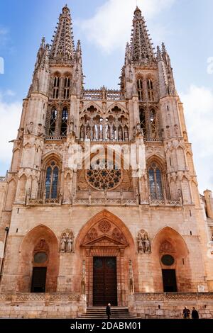Facciata di Santa Maria. La Cattedrale di Santa Maria di Burgos. Burgos, Castiglia e Leon, Spagna, Europa Foto Stock
