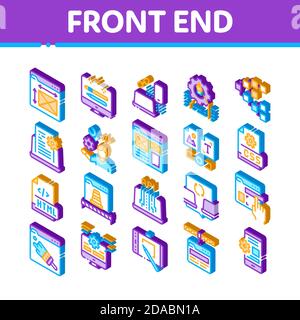 Icone isometriche di sviluppo front-end Imposta vettore Illustrazione Vettoriale