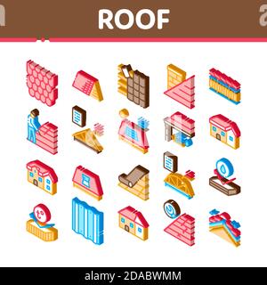 Materiale Housetop del tetto icone isometriche Imposta vettore Illustrazione Vettoriale