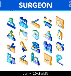 Chirurgo medico medico Isometrica icone impostare vettore Illustrazione Vettoriale