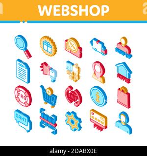 Webshop Internet Store icone isometriche Imposta vettore Illustrazione Vettoriale