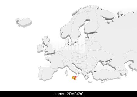 Mappa in 3D Europa con confini segnati - area della Sicilia Contrassegnato con bandiera Sicilia - isolato su sfondo bianco con Spazio per il testo - illustrazione 3D Foto Stock