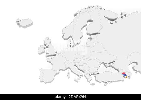 Mappa 3D Europa con confini marcati - area dell'Armenia Contrassegnato con bandiera Armenia - isolato su sfondo bianco con Spazio per il testo - illustrazione 3D Foto Stock