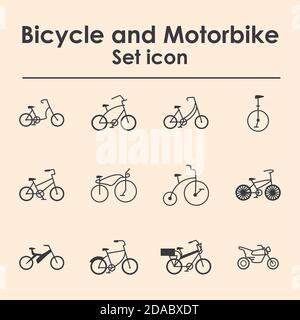 biciclette e moto, icone set disegno vettoriale illustrazione Illustrazione Vettoriale