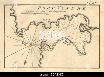 Porto Vendre en Roussillon. Port-Vendres Pyrénées-Orientales Francia ROUX 1804 mappa Foto Stock