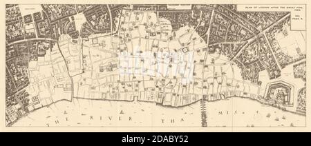 LONDRA MEDIEVALE. Piano di Londra dopo il Grande incendio 1666 1923 vecchia mappa vintage Foto Stock