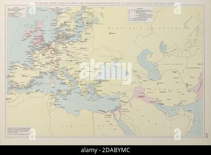 Rappresentanza diplomatica britannica e americana Europa Medio Oriente Maghreb 1927 mappa Foto Stock