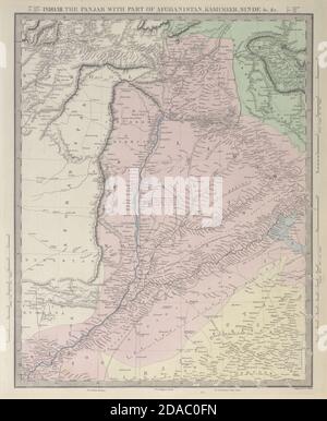 INDIA BRITANNICA. PANJAB Pakistan Punjab Afghanistan Kashmir Sende. Mappa SDUK 1857 Foto Stock