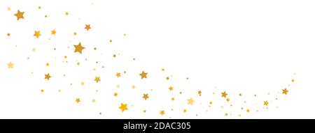 Composizione delle stelle dorate su sfondo bianco. Forma del percorso a stella. Elementi dal design elegante con glitter. Stelle di tiro in oro. Decorazione magica. Natale Illustrazione Vettoriale