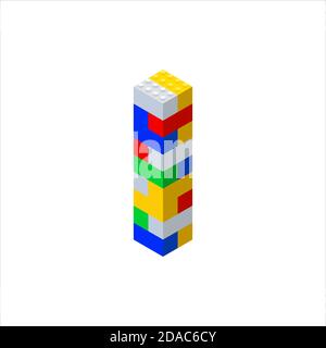 Font isometrico realizzato in blocchi di plastica colorati. Il designer per bambini. Lettera I. illustrazione vettoriale Illustrazione Vettoriale