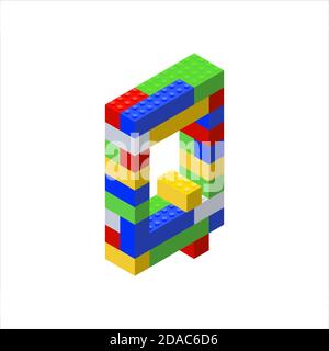 Font isometrico realizzato in blocchi di plastica colorati. Il designer per bambini. Lettera Q. illustrazione vettoriale Illustrazione Vettoriale