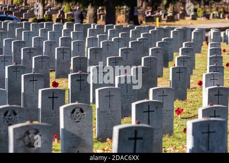 Celebrazione del giorno della memoria senza parata e partecipazione limitata al Cenotaph di Londra (11 novembre 2020) Foto Stock