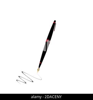 Penna per Fontana in colore nero e rosso con disegno linea su carta su sfondo bianco Illustrazione Vettoriale