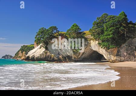 Cattedrale Cove Beach, Te Whanganui-A-Hei riserva marina, Penisola di Coromandel, regione di Waikato, Isola del nord, Nuova Zelanda Foto Stock