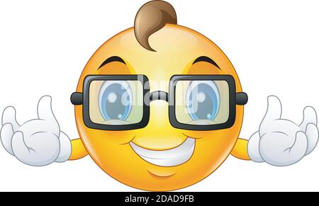 Illustrazione vettoriale di emoticon di Cartoon emoticon faccina sorridente che indossa una occhiali da sole Illustrazione Vettoriale