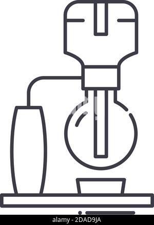 Icona del caffè sifone, illustrazione lineare isolata, vettore di linea sottile, segno di disegno web, simbolo di concetto di contorno con tratto modificabile su sfondo bianco. Illustrazione Vettoriale