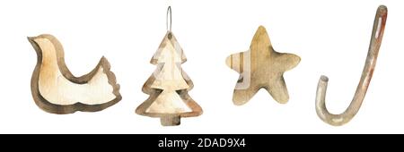 Motivo senza cuciture di carino pan di zenzero acquerello. Biscotti natalizi con pan di zenzero. Decorazioni di Natale. Illustrazione acquerello, . Foto Stock