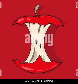 Red Cartoon Apple Core Vecor su sfondo rosso Illustrazione Vettoriale
