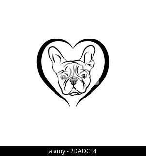 Carino cucciolo amore francese Bulldog faccia su sfondo bianco. Illustrazione Vettoriale