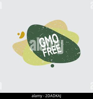 Icona GMO free. Il badge alimentare non contiene etichette ogm per la confezione di prodotti alimentari sani. Cartelli vettoriali per il design degli imballaggi, caffè, badge per ristoranti, tag Illustrazione Vettoriale