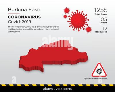 Burkina Faso Paese colpito Mappa 3D di Coronavirus Disease Design Modello Illustrazione Vettoriale