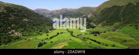 Vista su Brothers Water e la valle Hartsop, passo Kirkstone, Lake District National Park, Cumbria, Inghilterra, Regno Unito Foto Stock