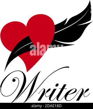 Dispositivo di scrittura di segni vettoriali. Inkwell in un cuore. Storia d'amore Illustrazione Vettoriale