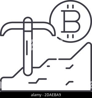 Icona di Blockchain mining, illustrazione isolata lineare, vettore di linea sottile, segno di disegno web, simbolo di concetto di contorno con tratto modificabile su bianco Illustrazione Vettoriale