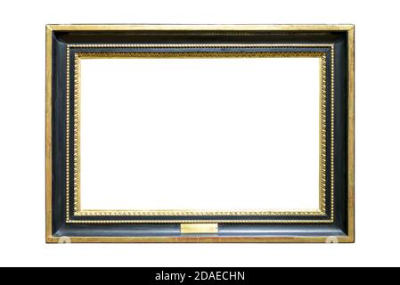 Cornice decorativa dorata e nera isolata su sfondo bianco con tracciato di ritaglio Foto Stock