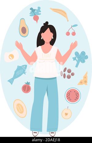 Donna sottile piatto colore vettoriale senza volto carattere Illustrazione Vettoriale