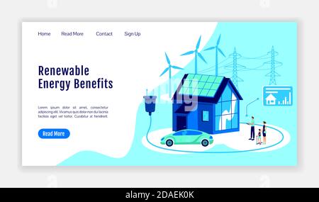 Pagina iniziale dei benefici per le energie rinnovabili Illustrazione Vettoriale