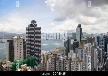 Paesaggio urbano di edifici intorno a Sai Ying Pun, Isola di Hong Kong Foto Stock