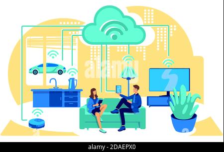 Illustrazione vettoriale del concetto piatto della casa intelligente Illustrazione Vettoriale