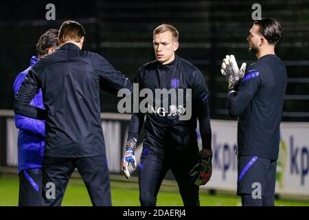 ZEIST, 09-11-2020 , Sportcentrum KNVB, Trainingscentrum KNVB in Zeist, stagione della Lega delle Nazioni 2020-2021. Formazione nazionale olandese. Portiere olandese Marco Bizot durante l'allenamento. Foto Stock