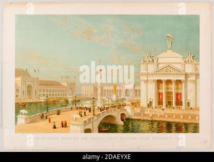 Court of Honor, Peristyle and Agricultural Building from Machinery Hall at the World's Columbian Exposition World's fair, Chicago, Illinois, 1893. Foto Stock