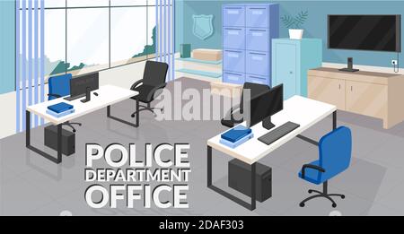 Modello vettoriale piatto banner ufficio del dipartimento di polizia Illustrazione Vettoriale