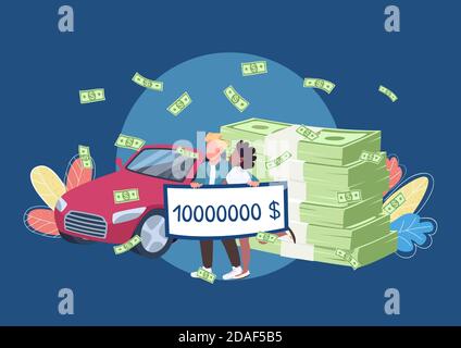 I vincitori della lotteria che tengono grande soldi controllano l'illustrazione piatta del vettore di concetto Illustrazione Vettoriale