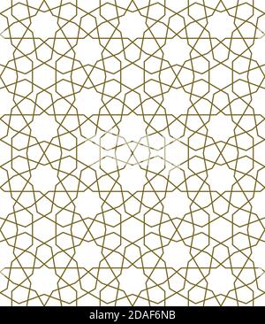 Sfondo motivo senza giunture basato su arte islamica tradizionale.colore marrone.ottimo design per tessuto,tessuto,copertina,carta da imballaggio,sfondo.linee sottili. Illustrazione Vettoriale