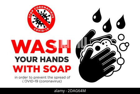 Pittogramma Lavare le mani con sapone. Misure di prevenzione per prevenire la diffusione del COVID-19 (coronavirus). Illustrazione, vettore Illustrazione Vettoriale