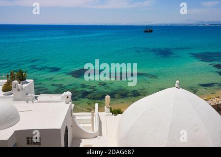 Villa sulla spiaggia, Hammamet, Tunisia Foto Stock