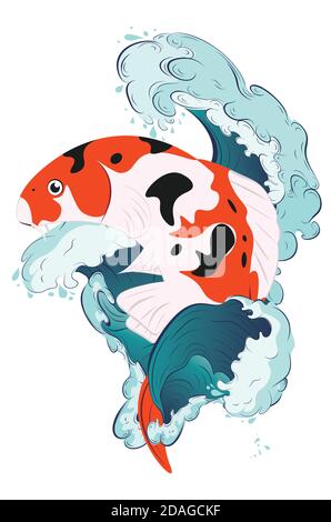 Decorazione arancione giapponese pesce koi carpa illustrazione. Illustrazione Vettoriale