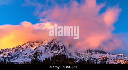 Panorama autunnale di Mount Rainier dal paradiso nel Mount Rainier National Park, Pierce County, Washington Foto Stock