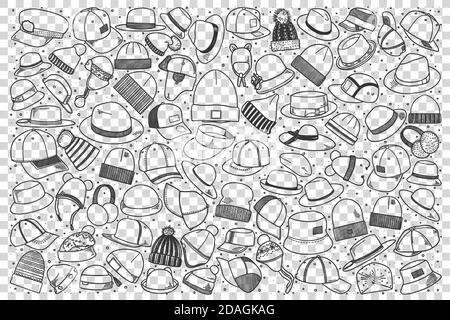 Cappelli doodle Set Illustrazione Vettoriale